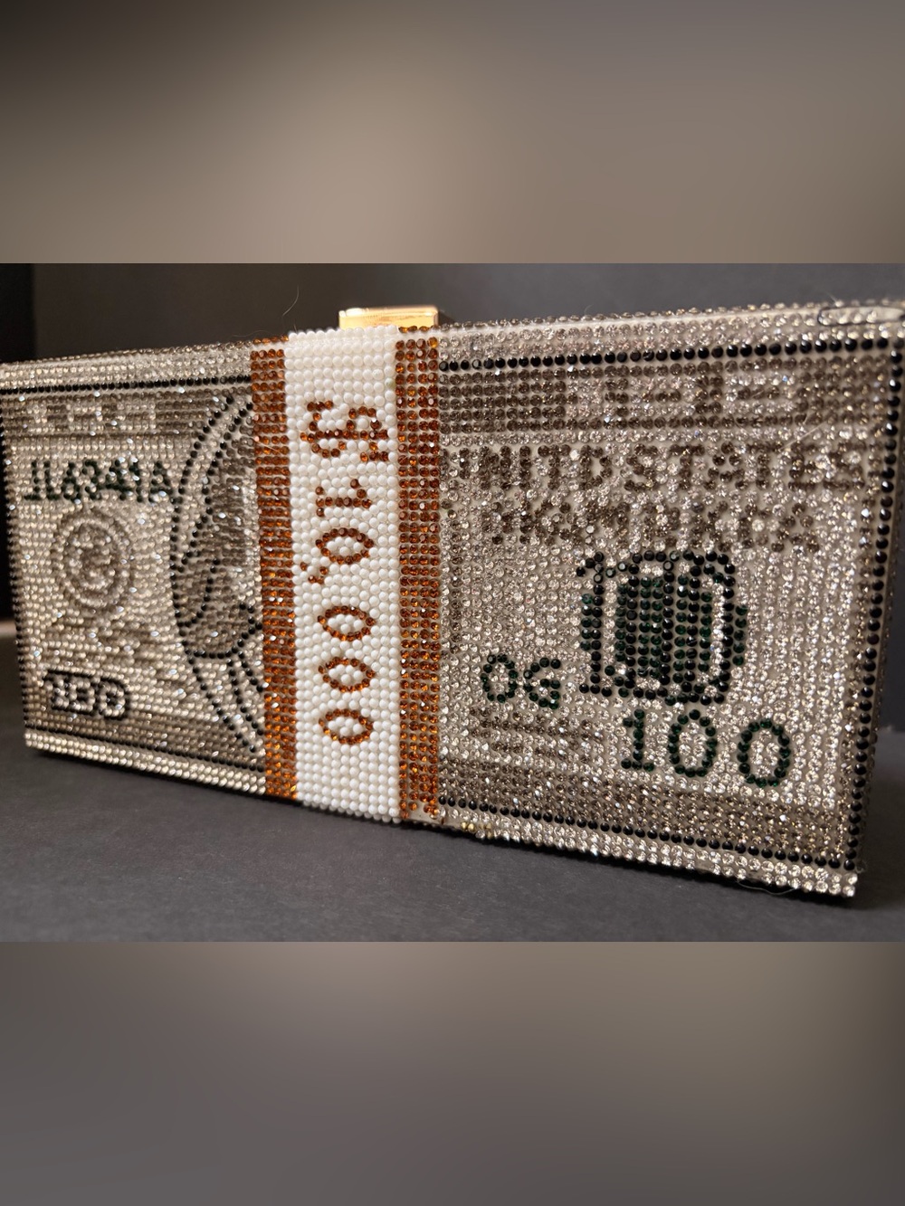 💰💎Crystal-Embellished Money Bill Clutch with Beaded Strap - Picture 2 of 5